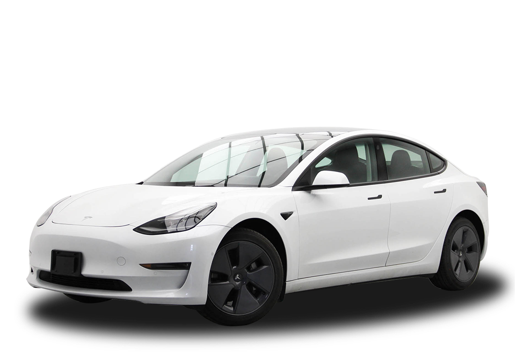 White Tesla Model 3 in CNR Car Rental fleet